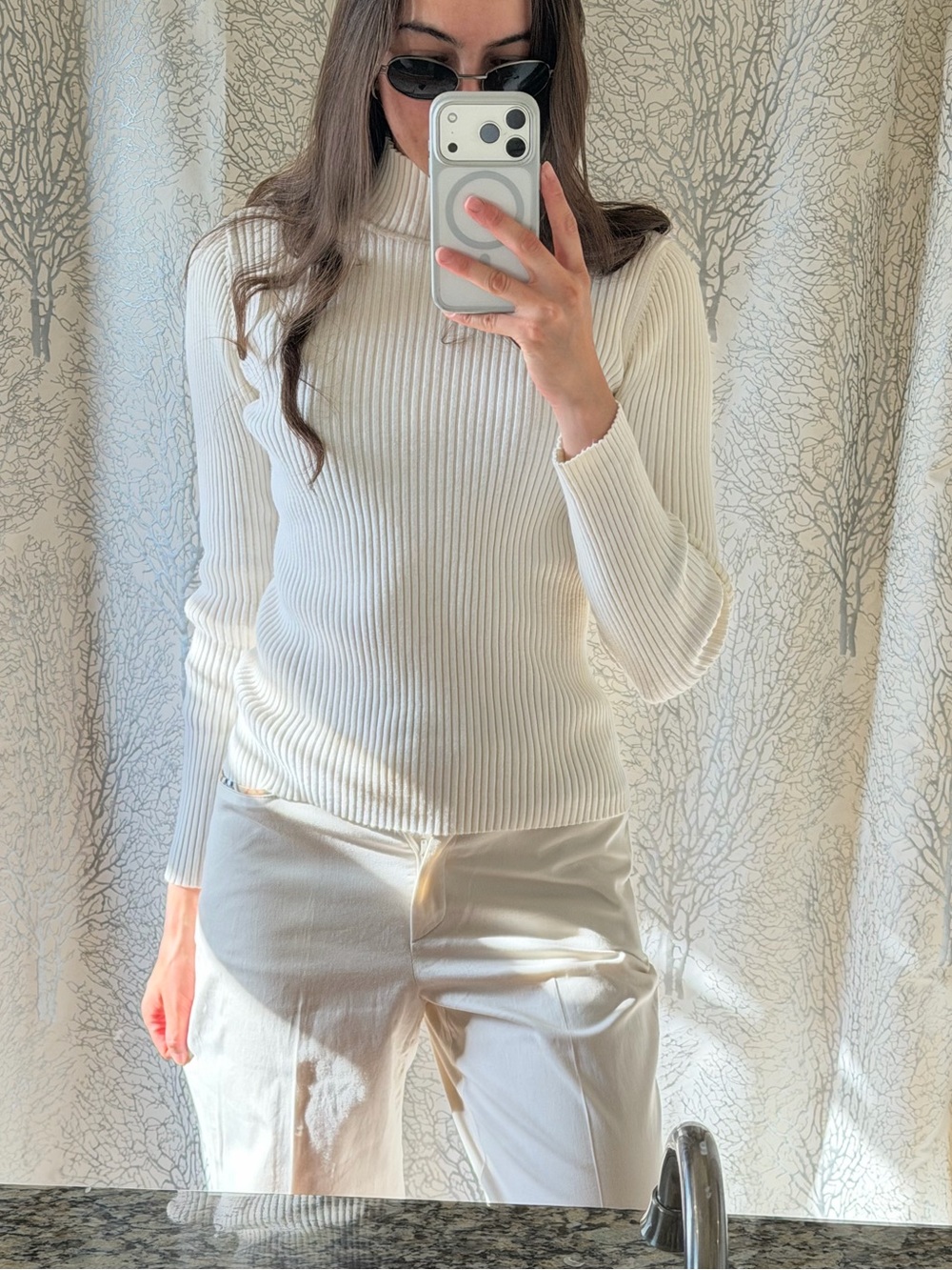 Preview International Cream Ribbed Mock Neck Sweater